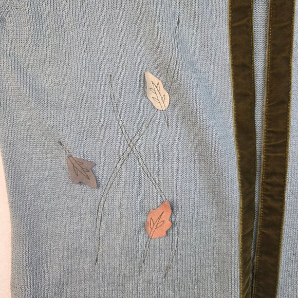 Northern Isles XL Linen Cardigan Single Button Leaf Embroider Cottage Deadstock - Picture 2 of 8